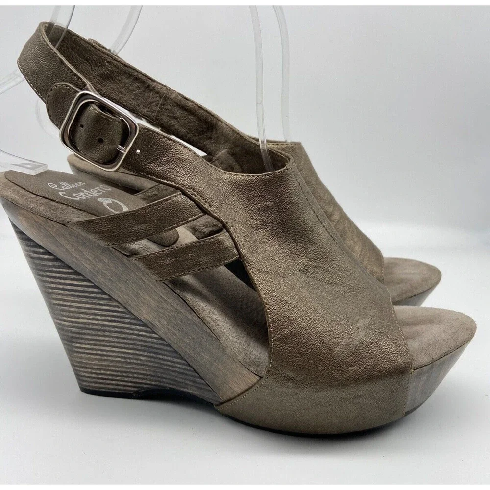 Calleen Cordero Sandals‎ Womens Sz 8 Brown Metallic Leather Sling Back Wedges